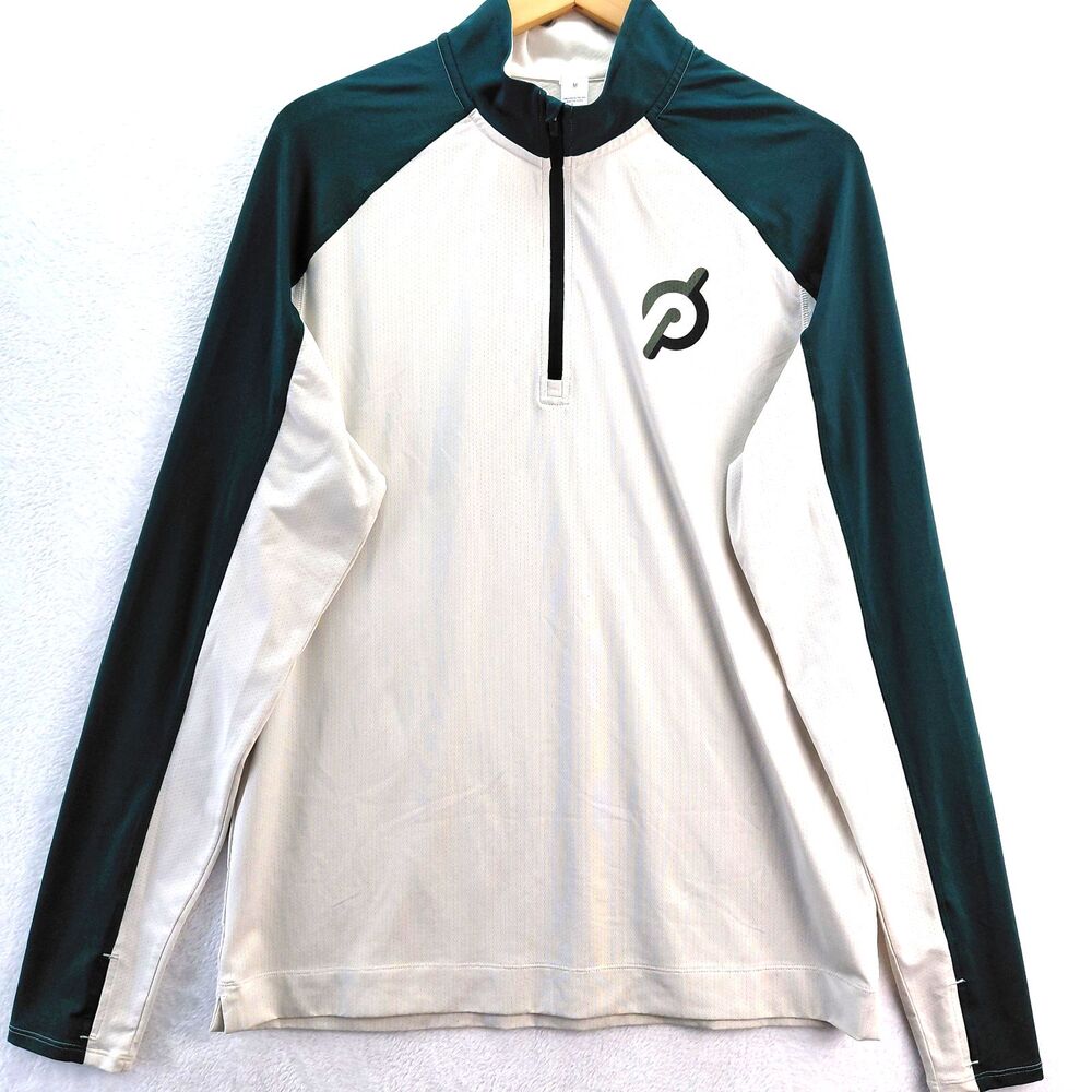 Rhone x Peloton Courtside 1/4 Zip Shirt Mens M Green White  Performance Stretch